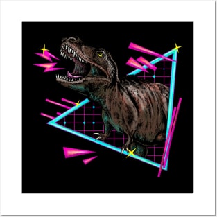 T Rex Dinosaur Dino Retro Gamer Gaming Gift Neon Colourful Funny Humor Posters and Art